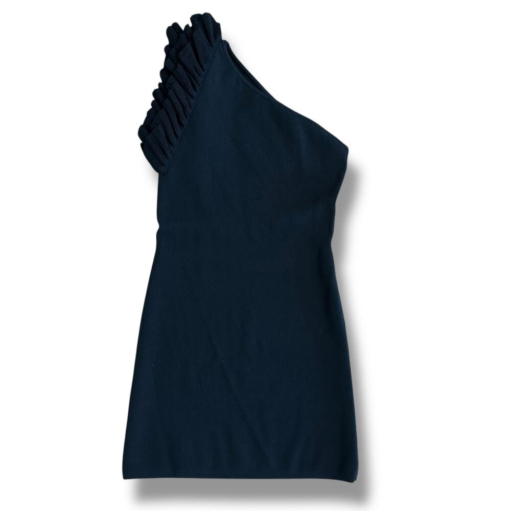 Keepsake One Shoulder‎ Ruffle Trim Black Bodycon Mini Dress Women’s Size US 8